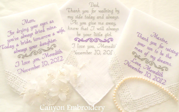 Embroidered Wedding Hankerchiefs Set of Three By Canyon Embroidery
