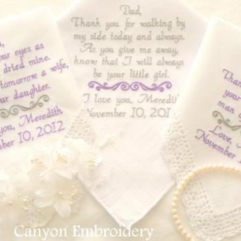 Embroidered Wedding Hankerchiefs Set of Three By Canyon Embroidery